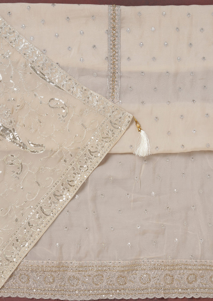 Beige Sequins Organza Unstitched Salwar Suit