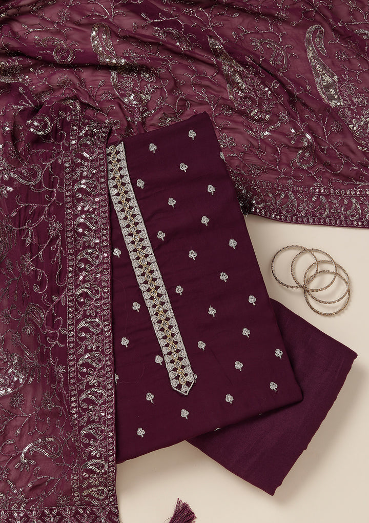 Purple Sequins Organza Unstitched Salwar Suit