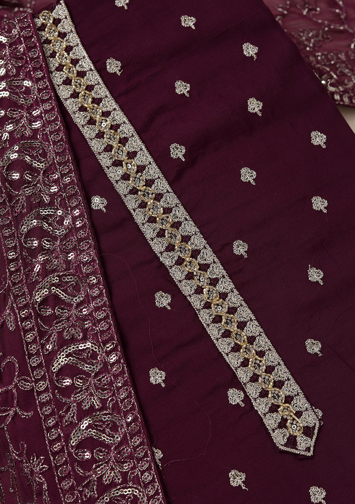 Purple Sequins Organza Unstitched Salwar Suit