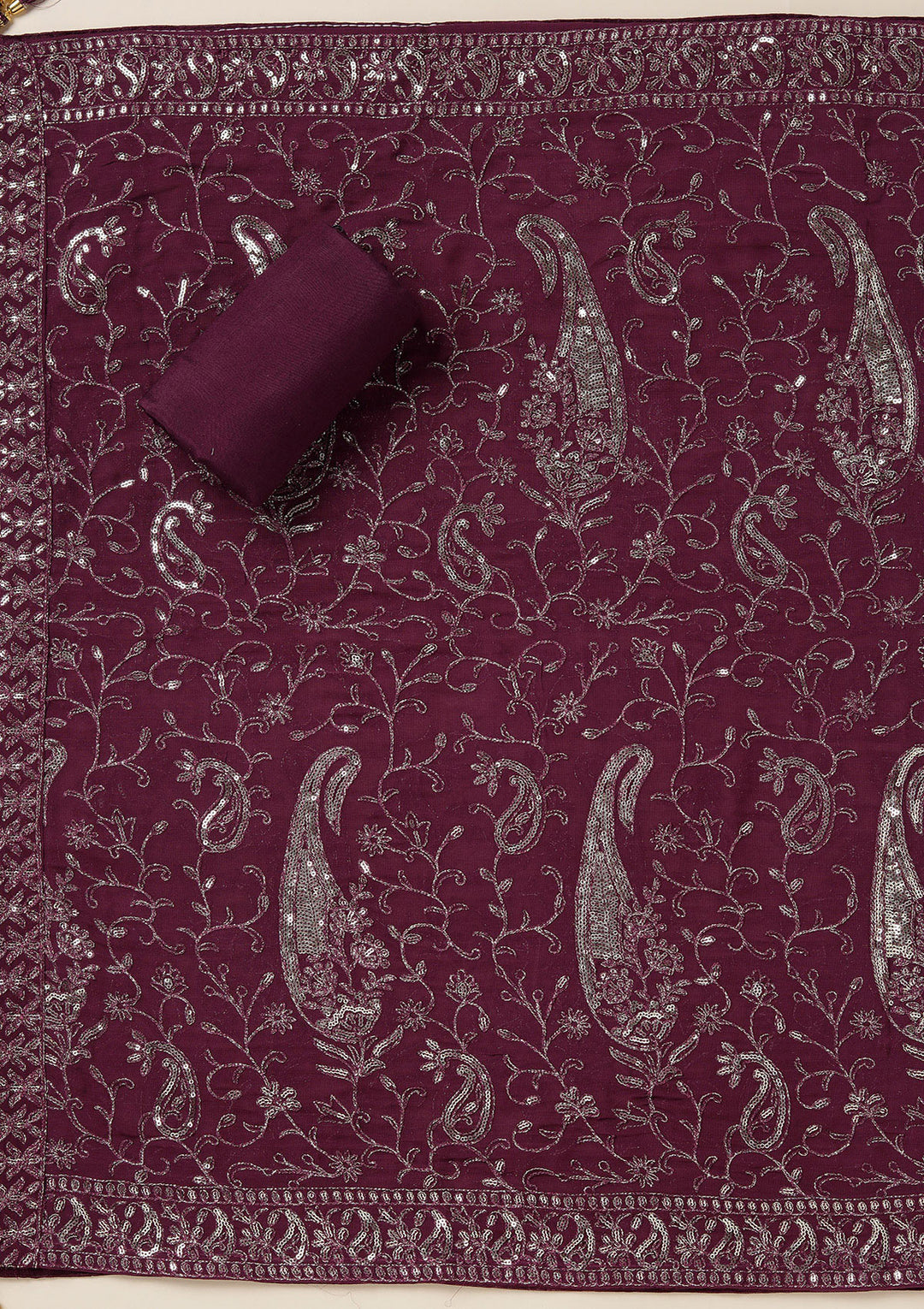 Purple Sequins Organza Unstitched Salwar Suit