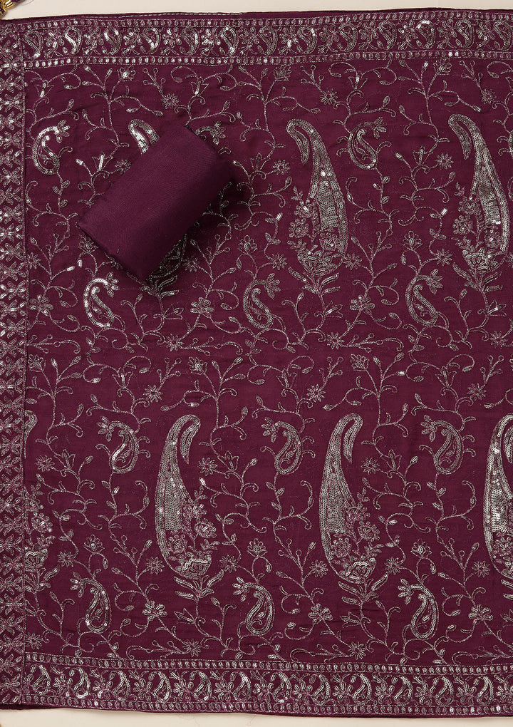 Purple Sequins Organza Unstitched Salwar Suit