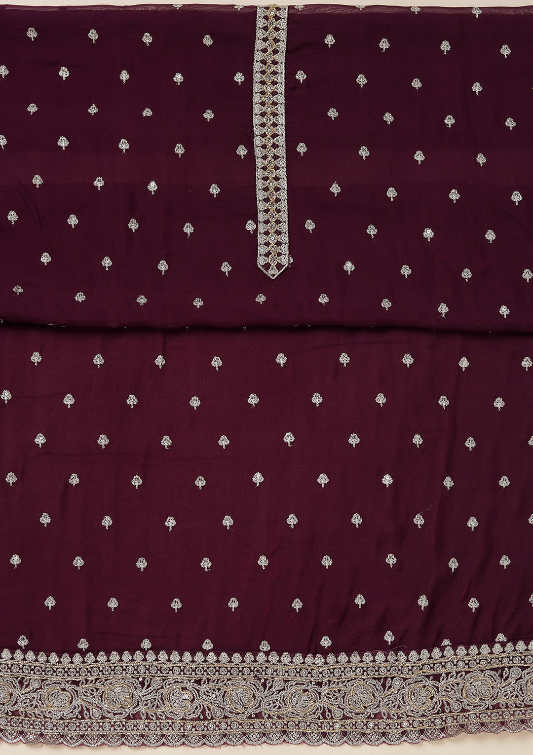 Purple Sequins Organza Unstitched Salwar Suit