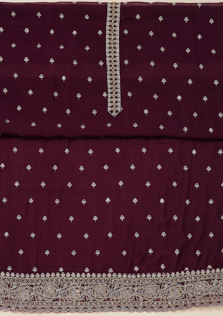 Purple Sequins Organza Unstitched Salwar Suit