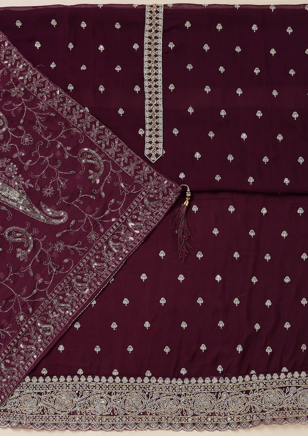 Purple Sequins Organza Unstitched Salwar Suit