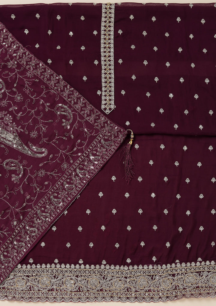 Purple Sequins Organza Unstitched Salwar Suit