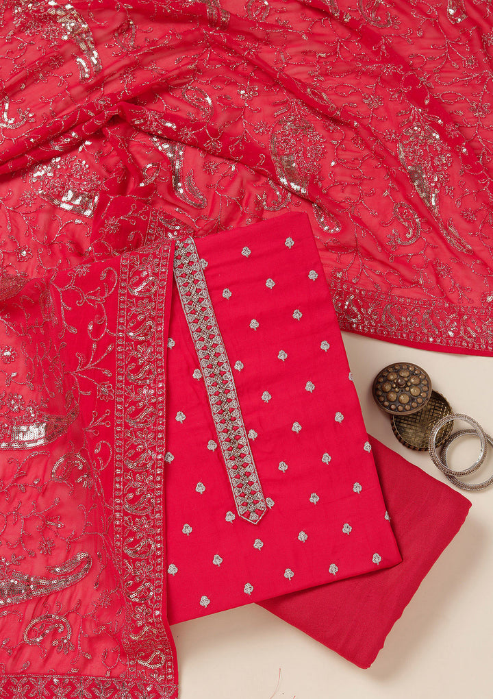 Rani Pink Sequins Organza Unstitched Salwar Suit