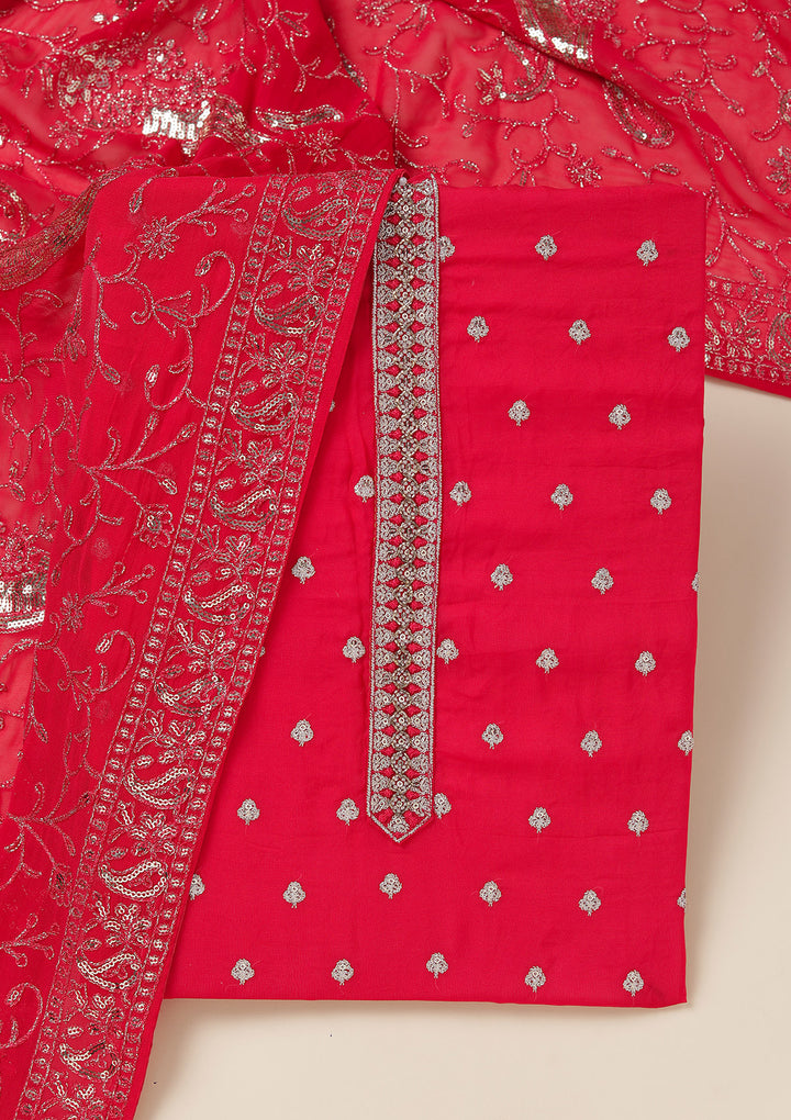 Rani Pink Sequins Organza Unstitched Salwar Suit