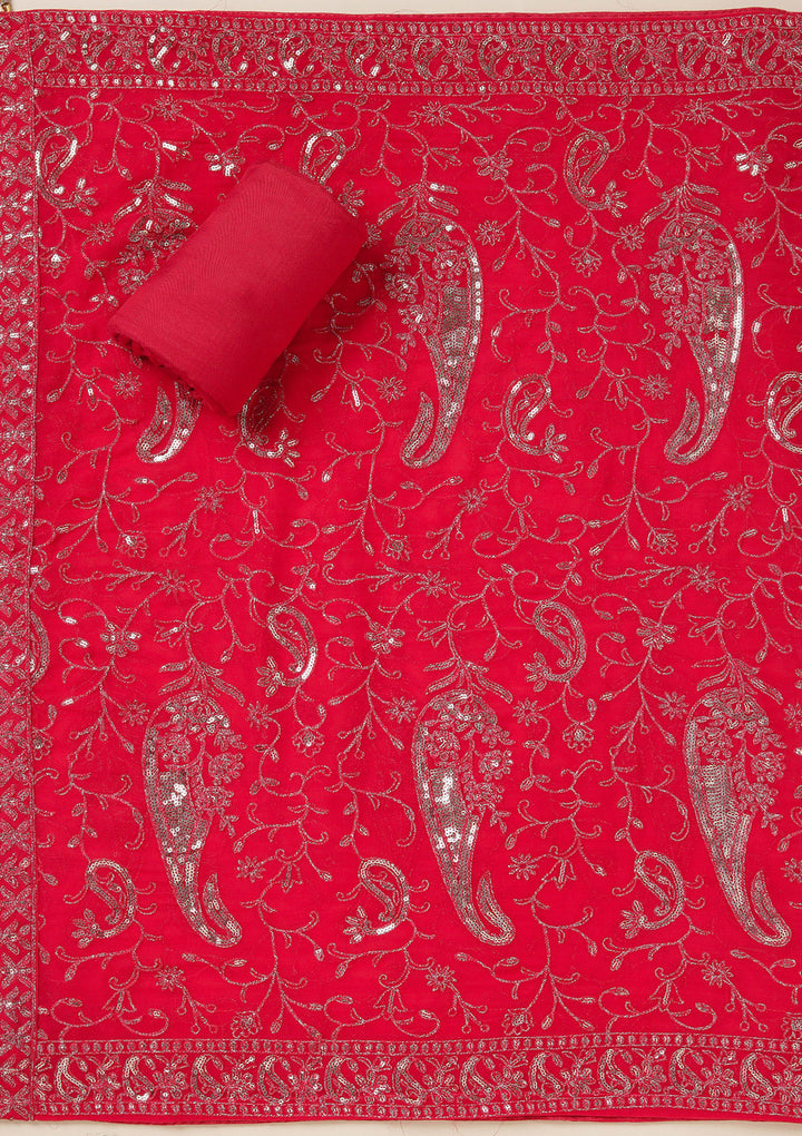 Rani Pink Sequins Organza Unstitched Salwar Suit