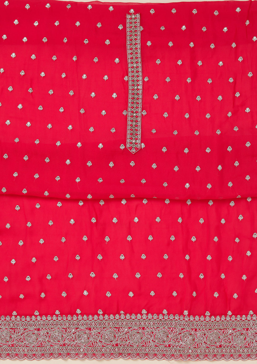 Rani Pink Sequins Organza Unstitched Salwar Suit