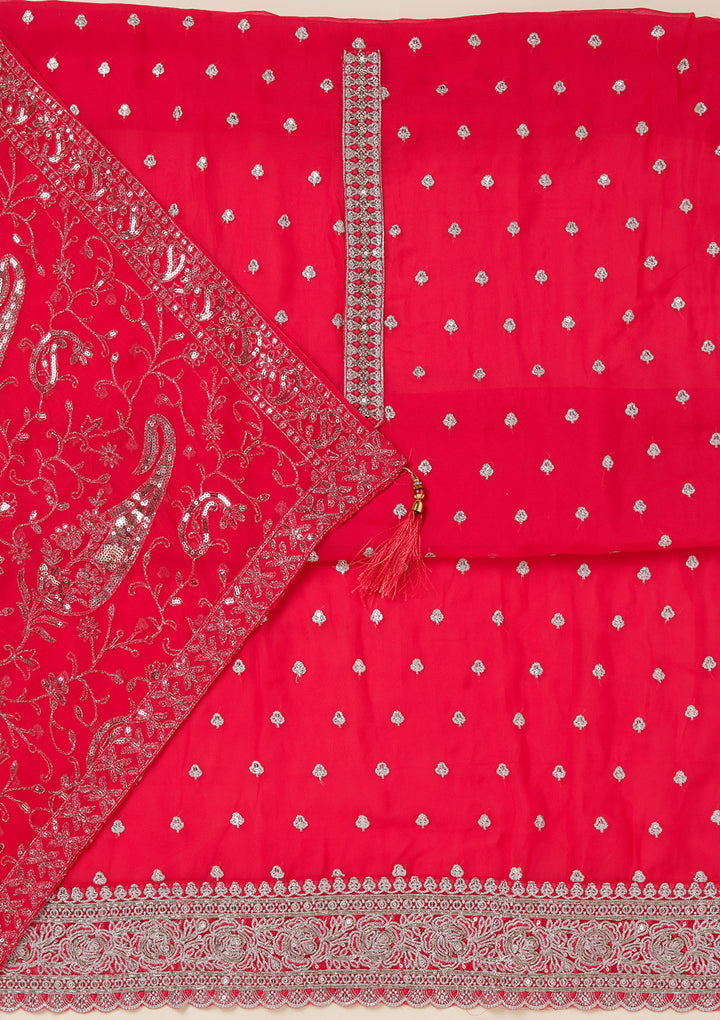 Rani Pink Sequins Organza Unstitched Salwar Suit
