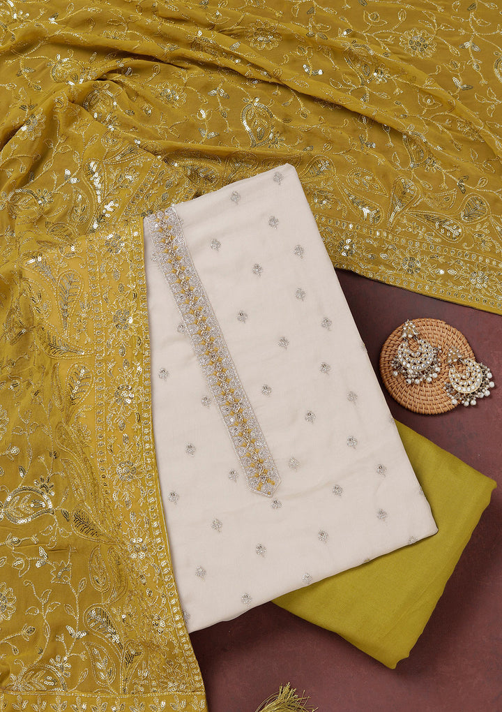 Beige Sequins Organza Unstitched Salwar Suit