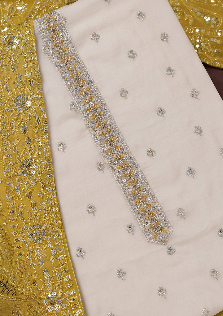 Beige Sequins Organza Unstitched Salwar Suit