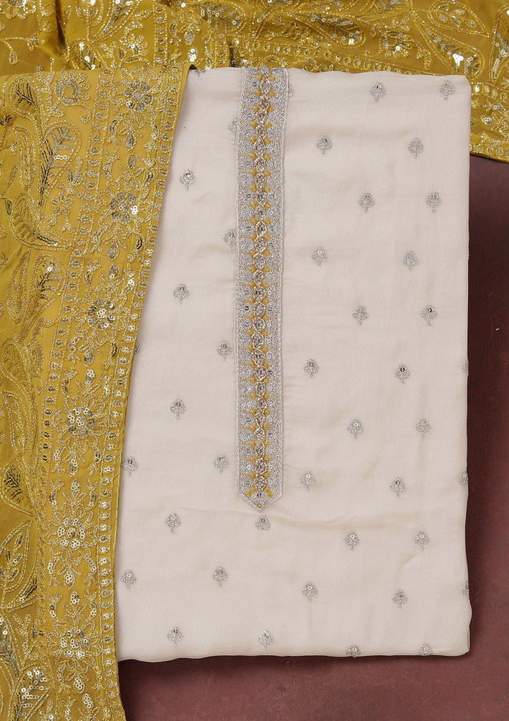 Beige Sequins Organza Unstitched Salwar Suit