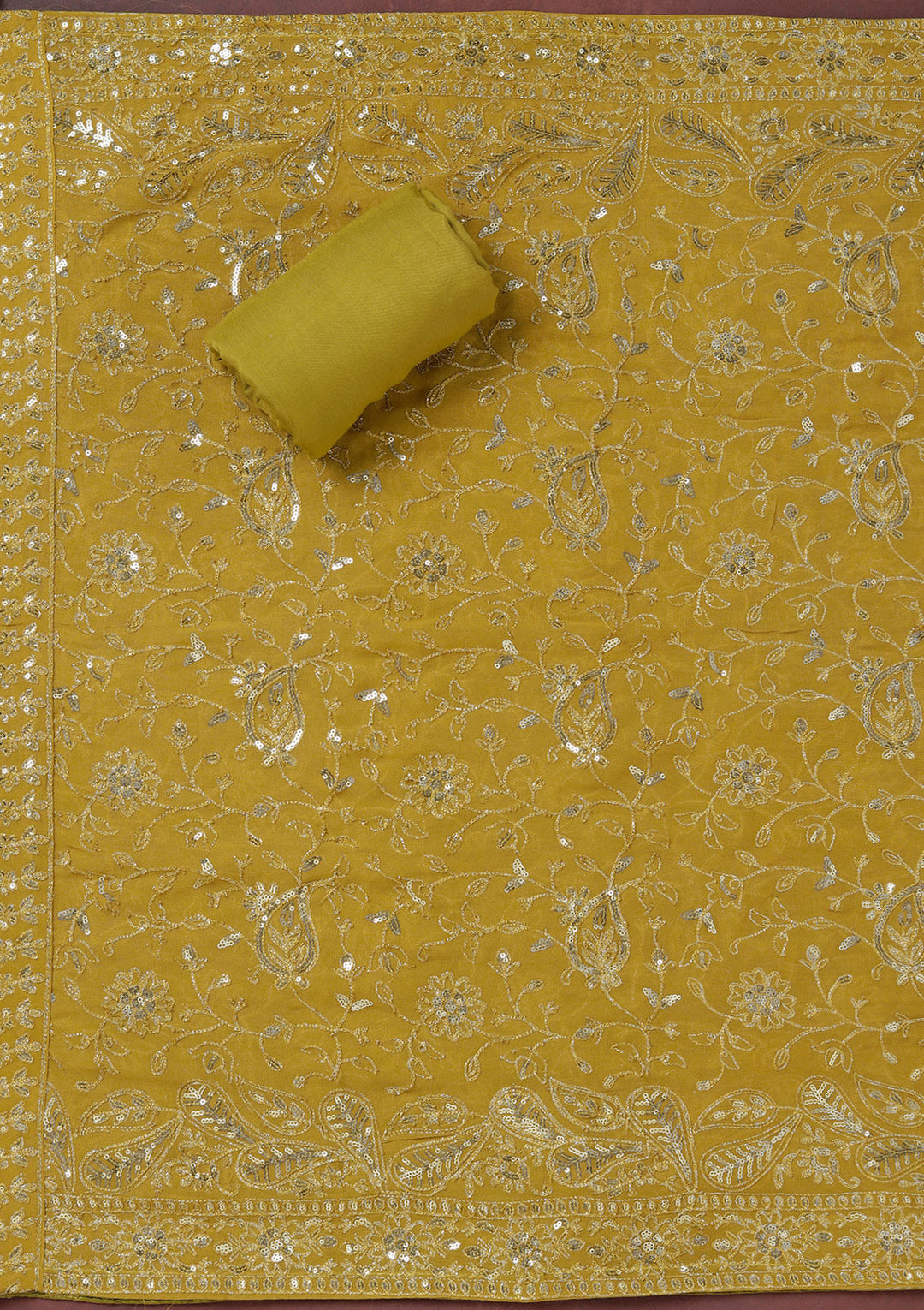 Beige Sequins Organza Unstitched Salwar Suit