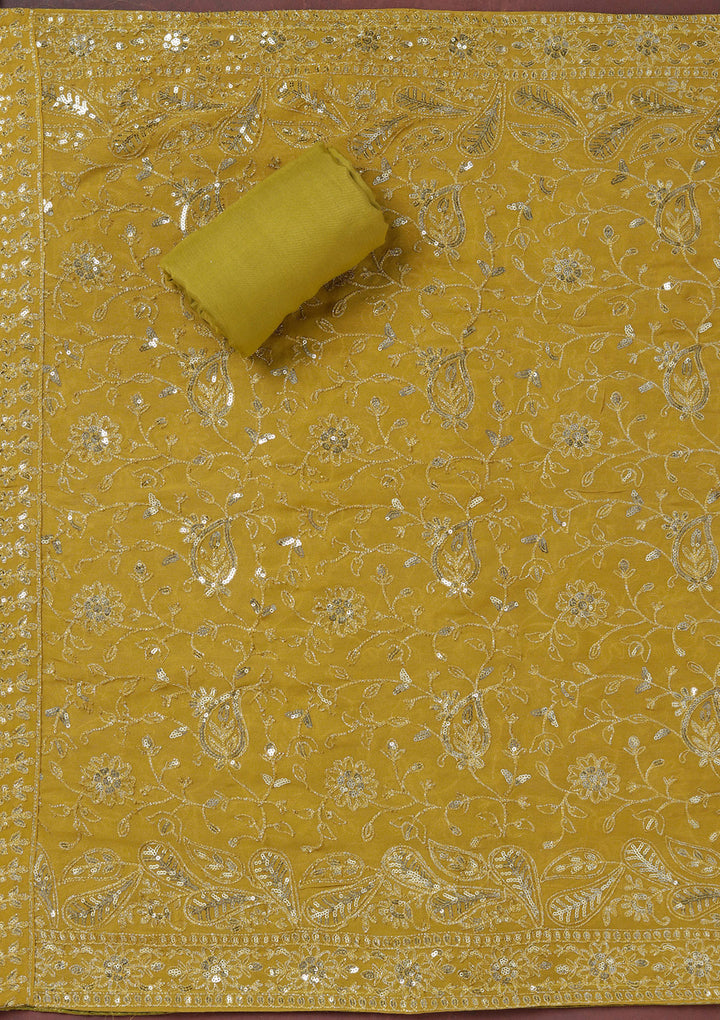 Beige Sequins Organza Unstitched Salwar Suit