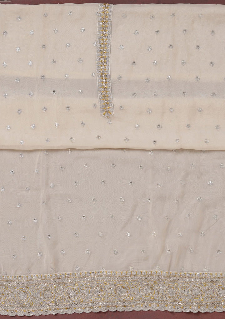 Beige Sequins Organza Unstitched Salwar Suit