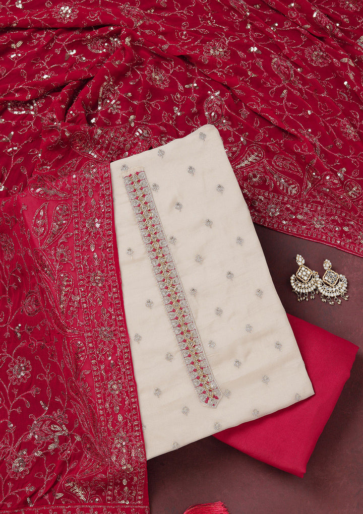 Beige Sequins Organza Unstitched Salwar Suit