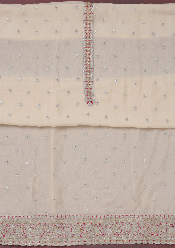 Beige Sequins Organza Unstitched Salwar Suit