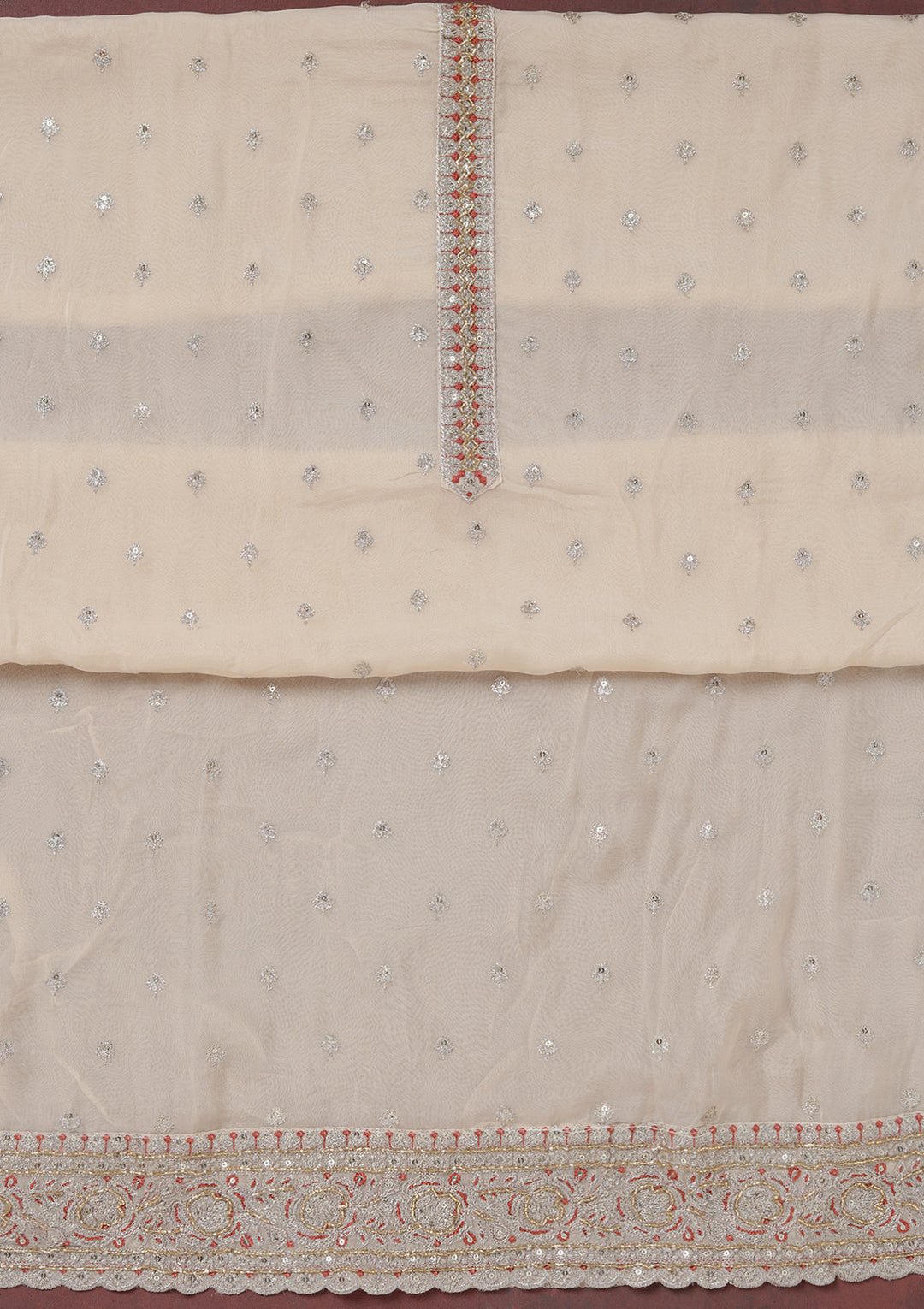 Beige Sequins Organza Unstitched Salwar Suit