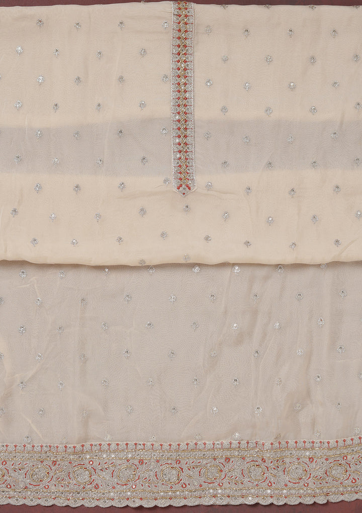 Beige Sequins Organza Unstitched Salwar Suit