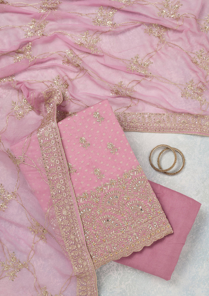 Lavender Zariwork (Gold) Chinon Unstitched Salwar Suit