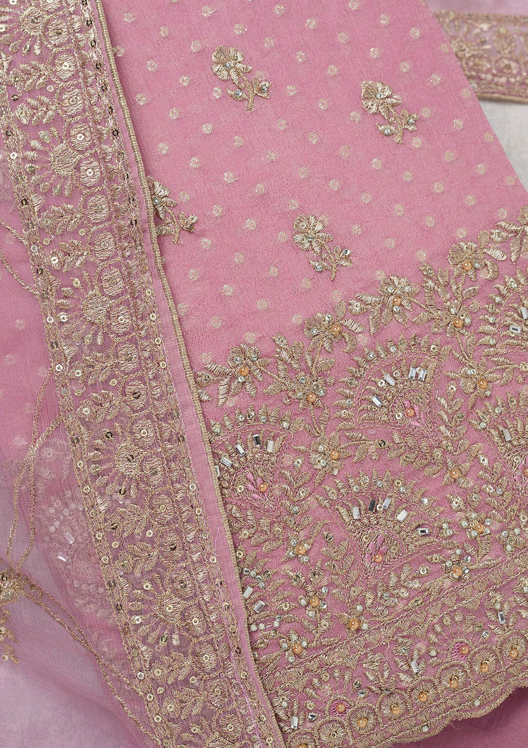 Lavender Zariwork (Gold) Chinon Unstitched Salwar Suit