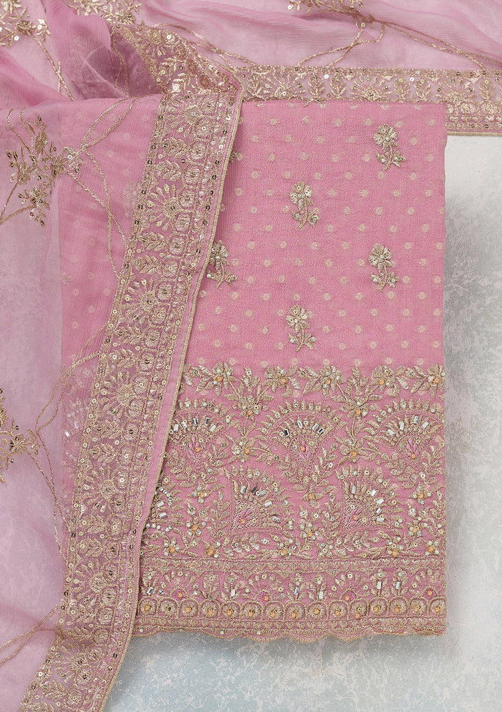 Lavender Zariwork (Gold) Chinon Unstitched Salwar Suit