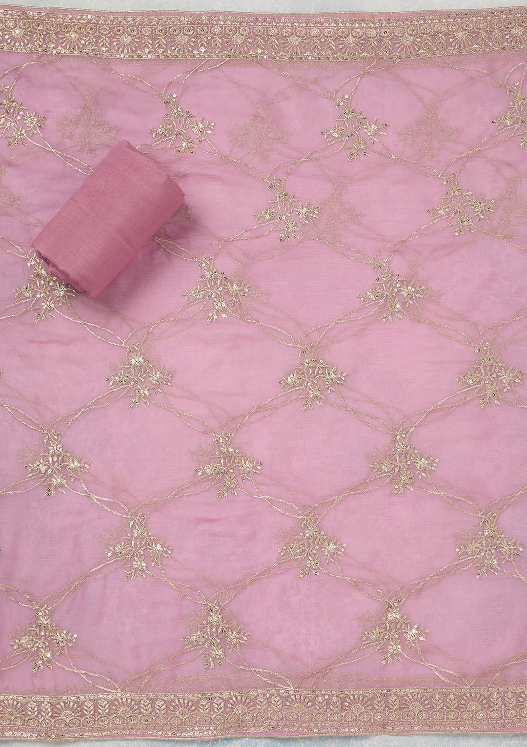 Lavender Zariwork (Gold) Chinon Unstitched Salwar Suit