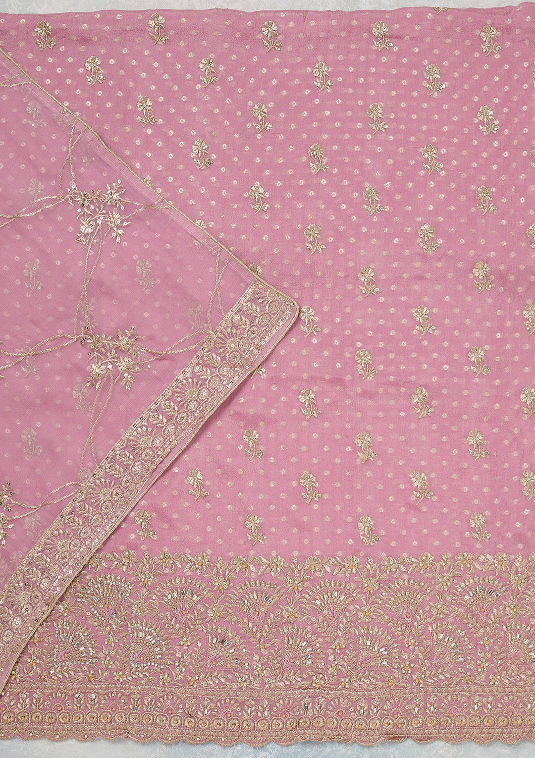 Lavender Zariwork (Gold) Chinon Unstitched Salwar Suit
