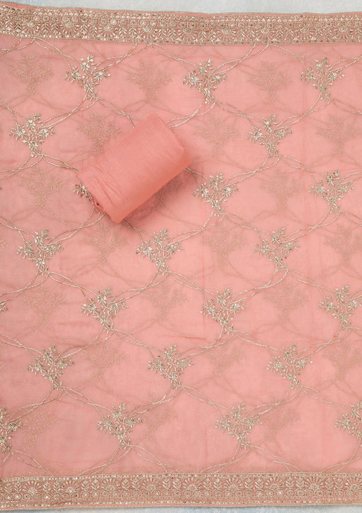 Peach Zariwork (Gold) Chinon Unstitched Salwar Suit