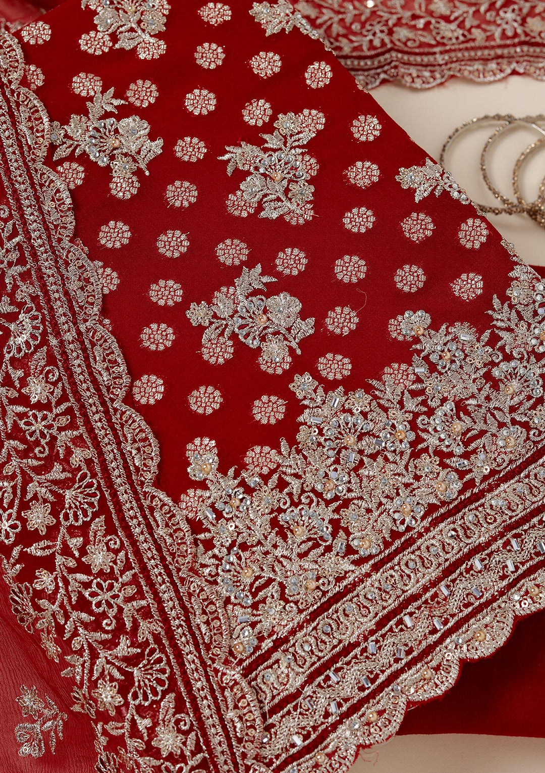 Maroon Zariwork (Gold) Chinon Unstitched Salwar Suit