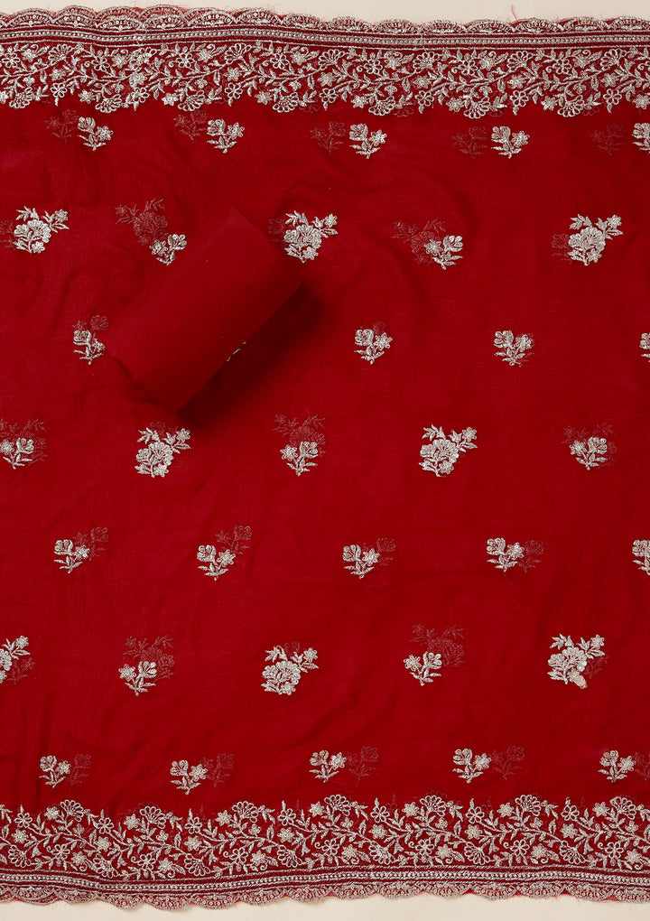 Maroon Zariwork (Gold) Chinon Unstitched Salwar Suit