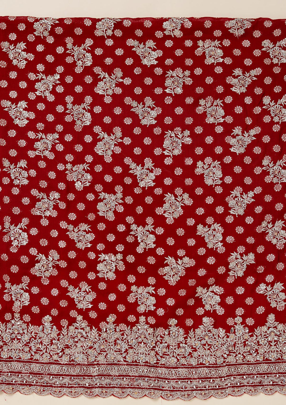 Maroon Zariwork (Gold) Chinon Unstitched Salwar Suit