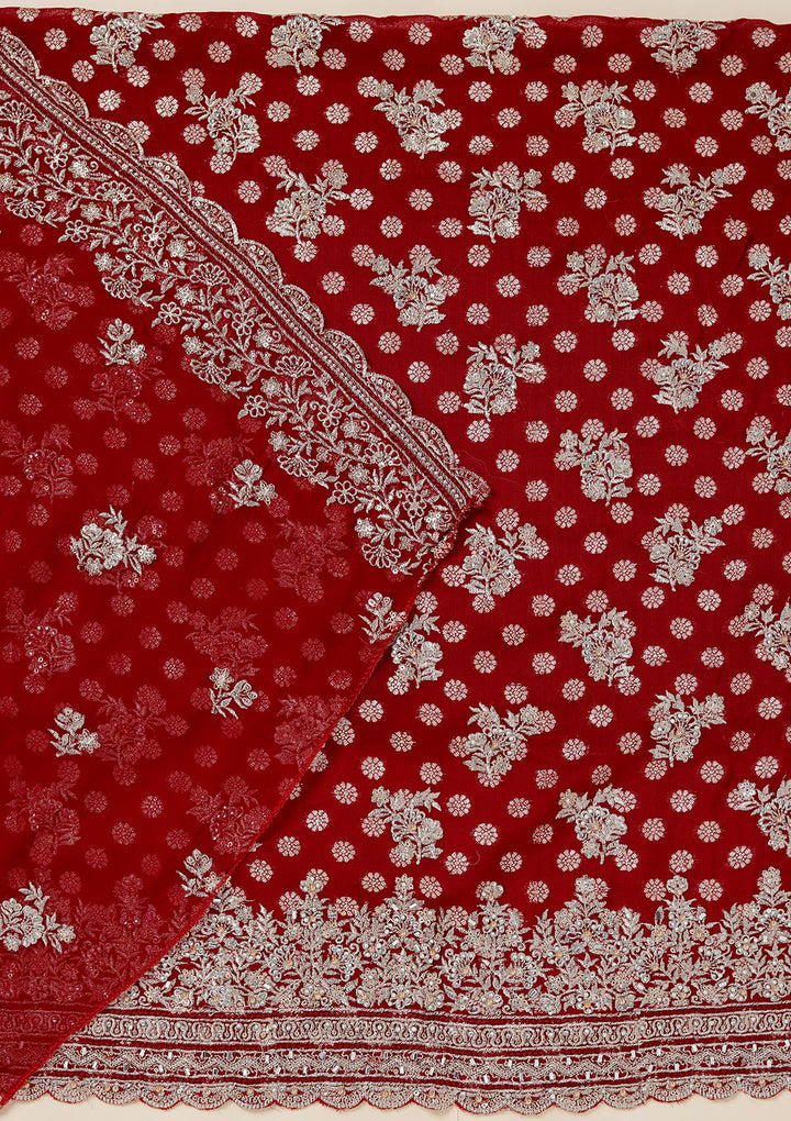 Maroon Zariwork (Gold) Chinon Unstitched Salwar Suit