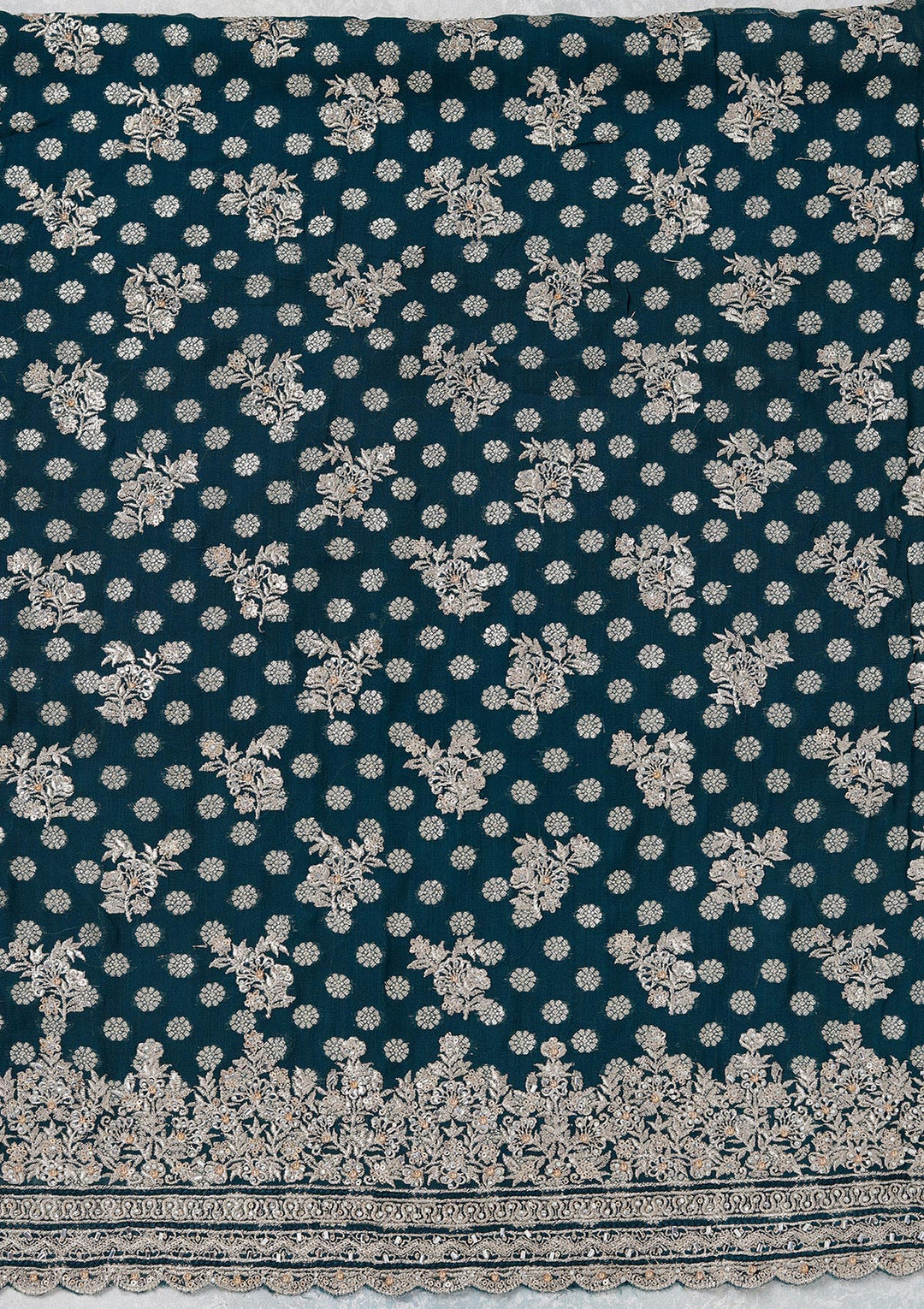 Peacock Blue Zariwork (Gold) Chinon Unstitched Salwar Suit