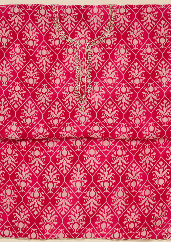 Rani Pink Cutdana Semi Crepe Unstitched Salwar Suit