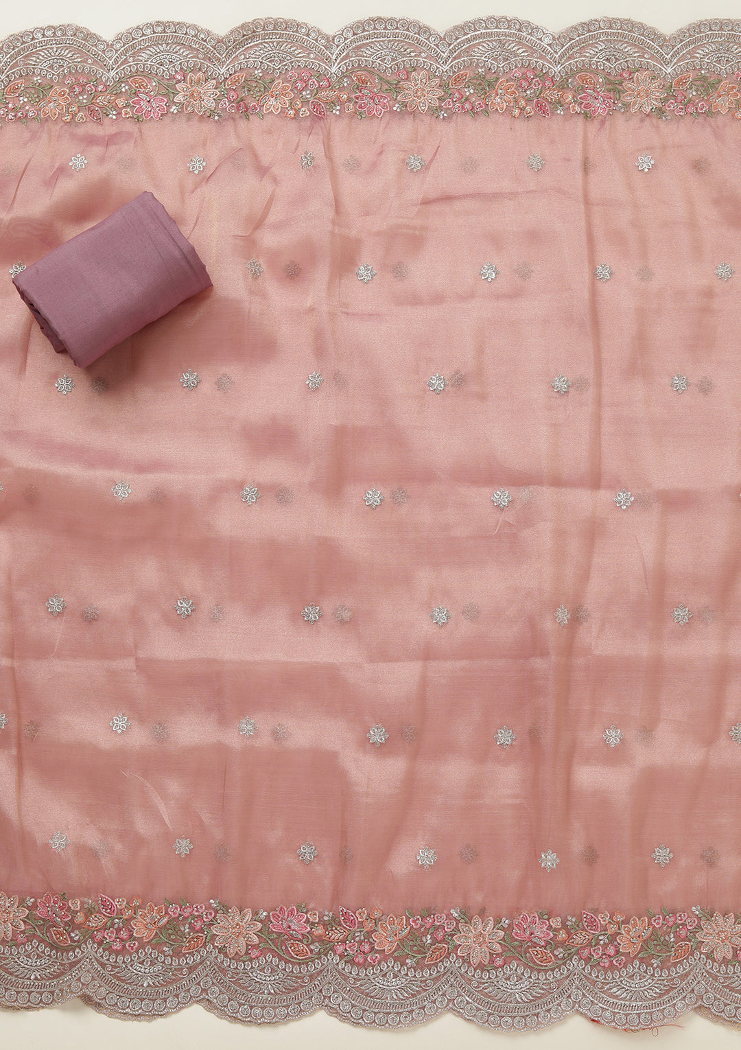 Onion Pink Threadwork Tissue Unstitched Salwar Suit