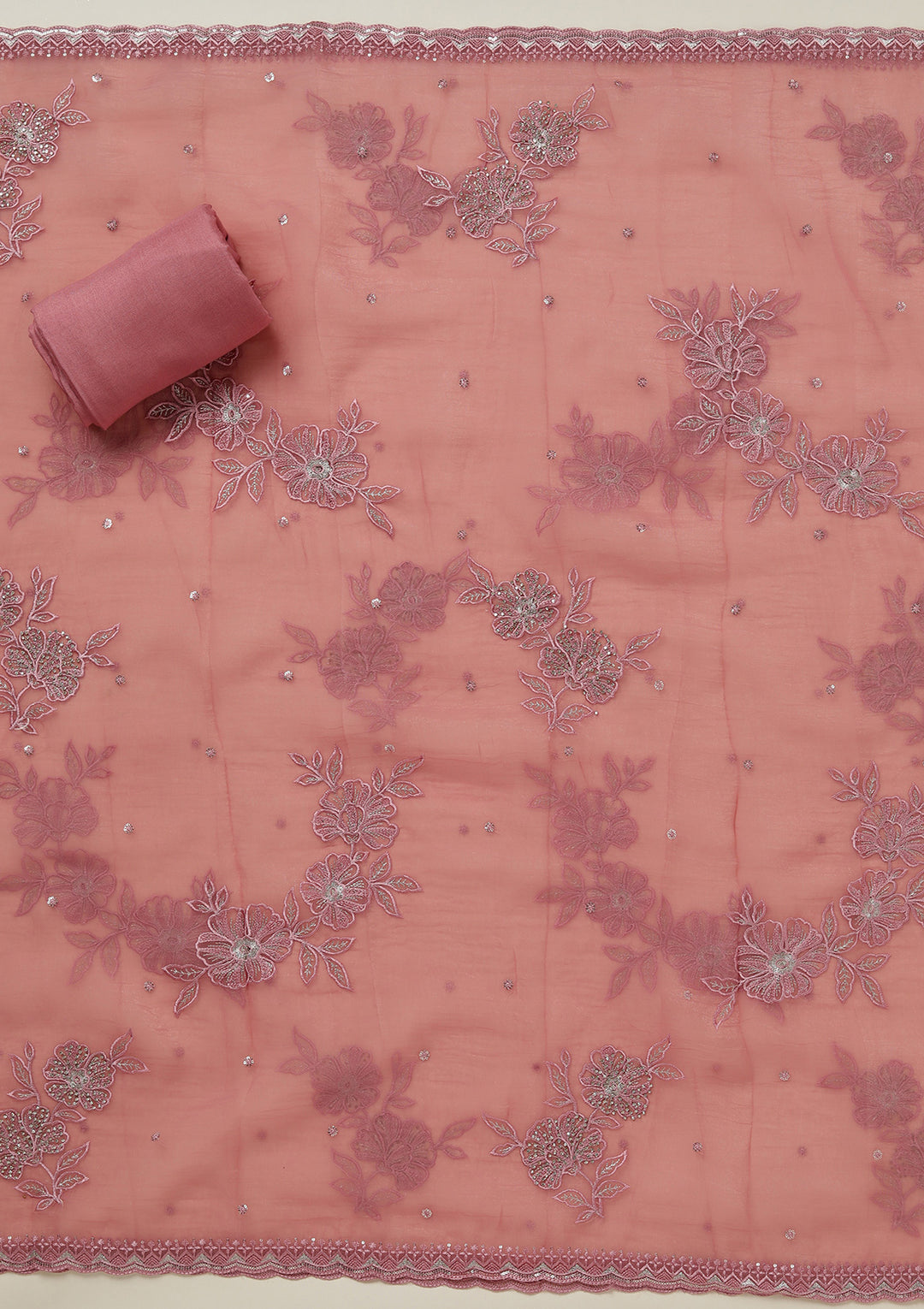 Onion Pink Threadwork Tissue Unstitched Salwar Suit