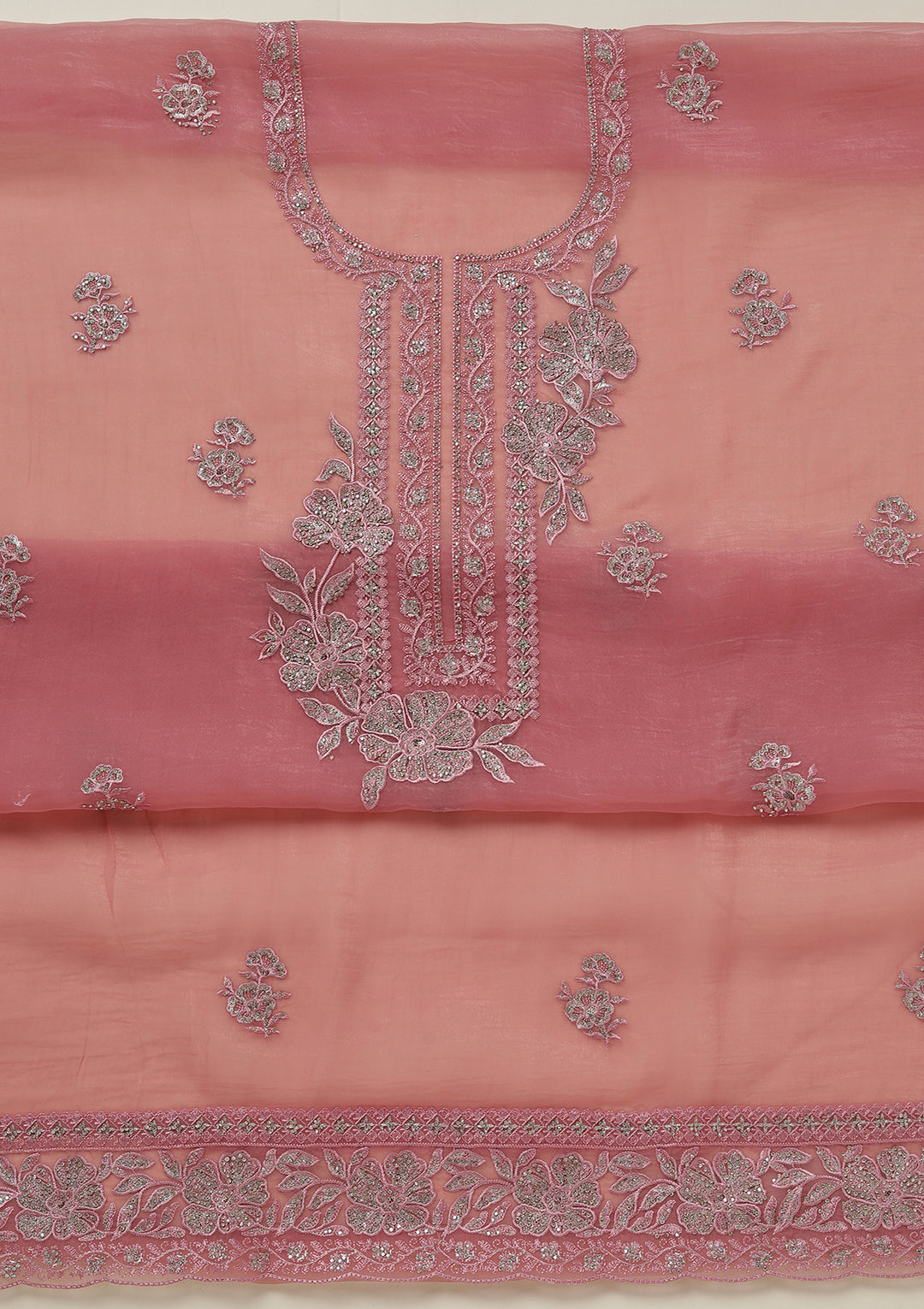 Onion Pink Threadwork Tissue Unstitched Salwar Suit