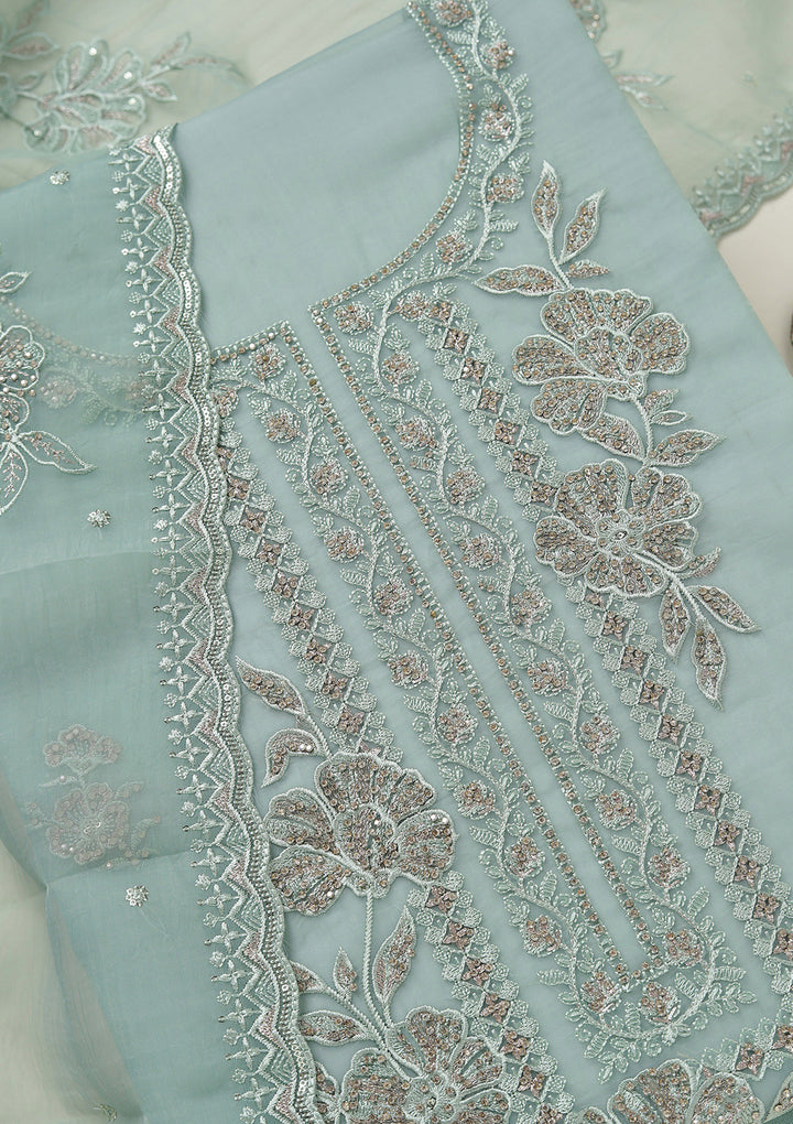 Sea Green Threadwork Tissue Unstitched Salwar Suit