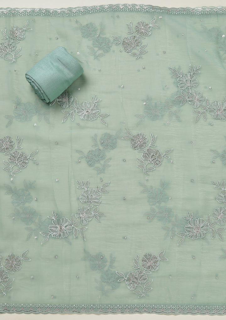 Sea Green Threadwork Tissue Unstitched Salwar Suit