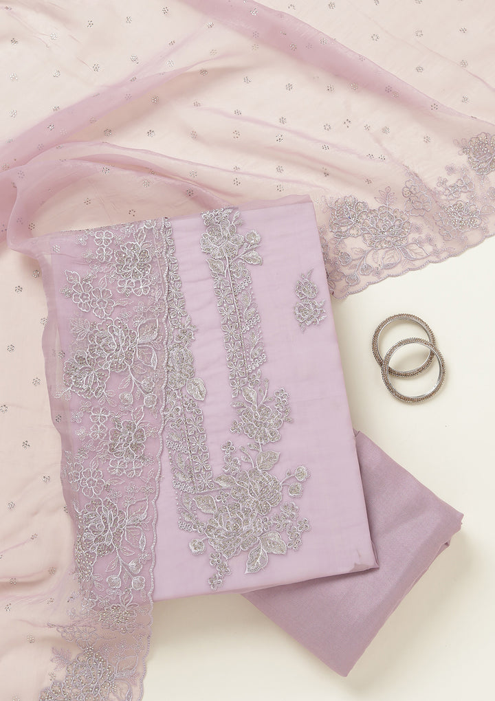 Lavender Threadwork Tissue Unstitched Salwar Suit