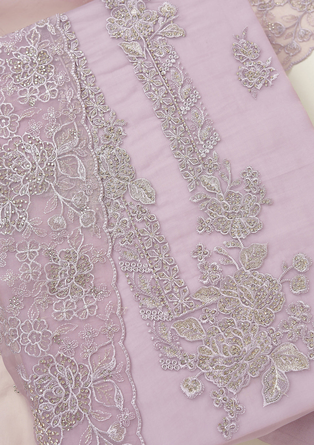 Lavender Threadwork Tissue Unstitched Salwar Suit