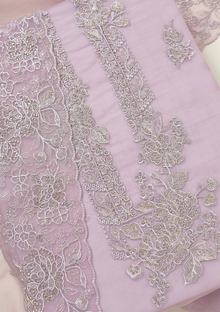 Lavender Threadwork Tissue Unstitched Salwar Suit