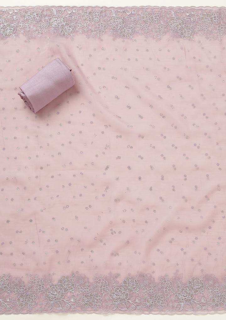 Lavender Threadwork Tissue Unstitched Salwar Suit