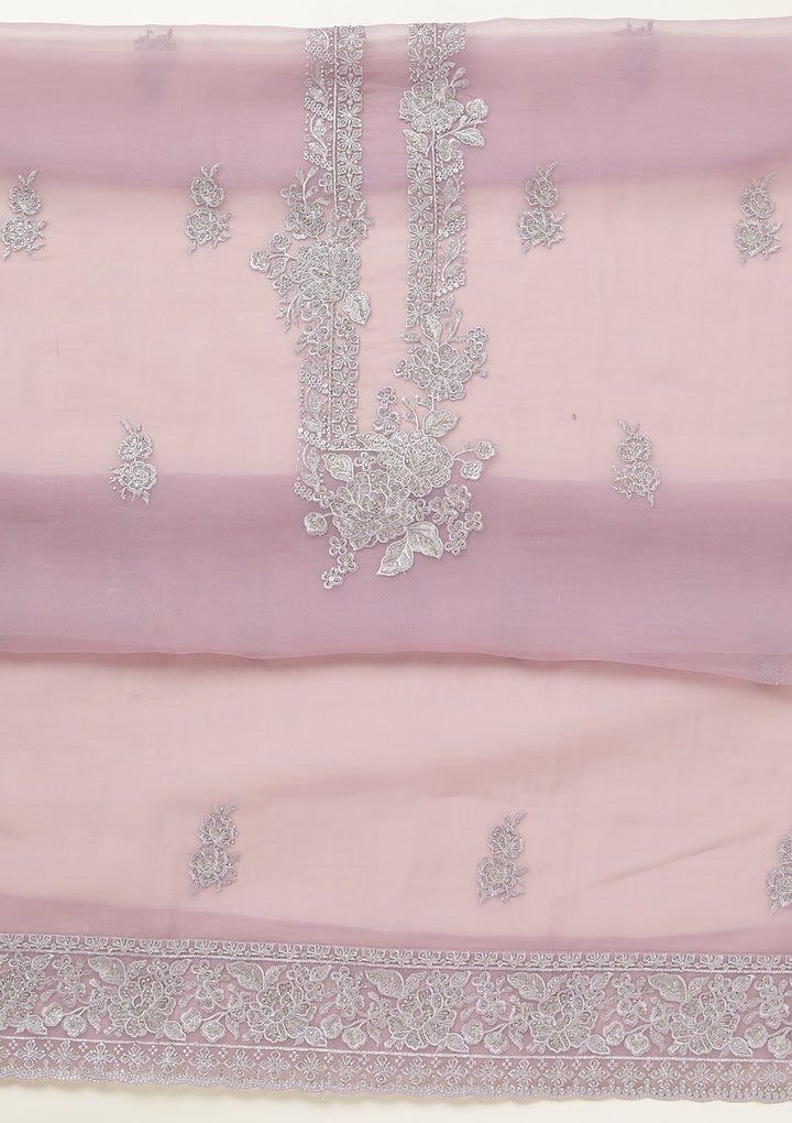 Lavender Threadwork Tissue Unstitched Salwar Suit