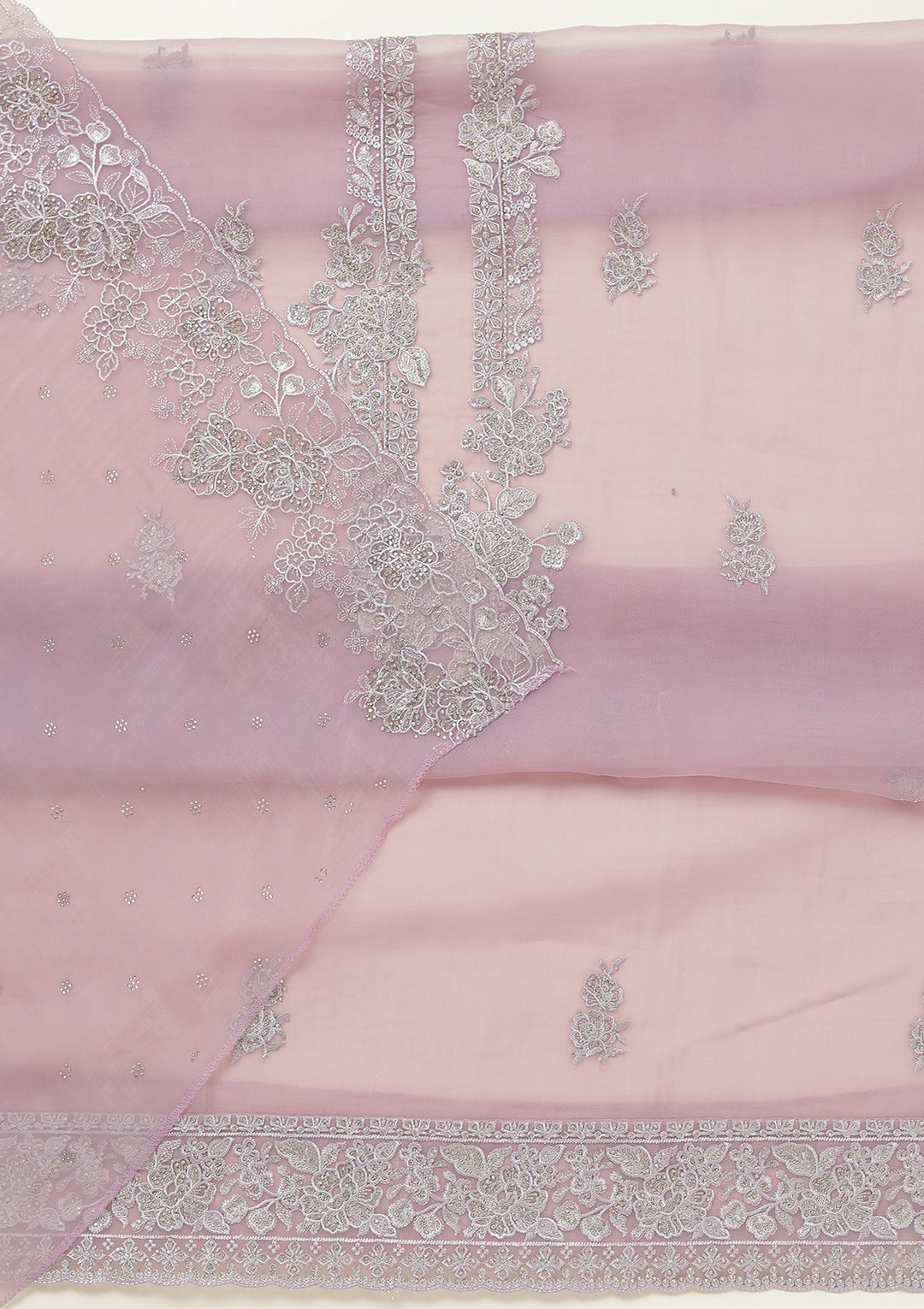 Lavender Threadwork Tissue Unstitched Salwar Suit