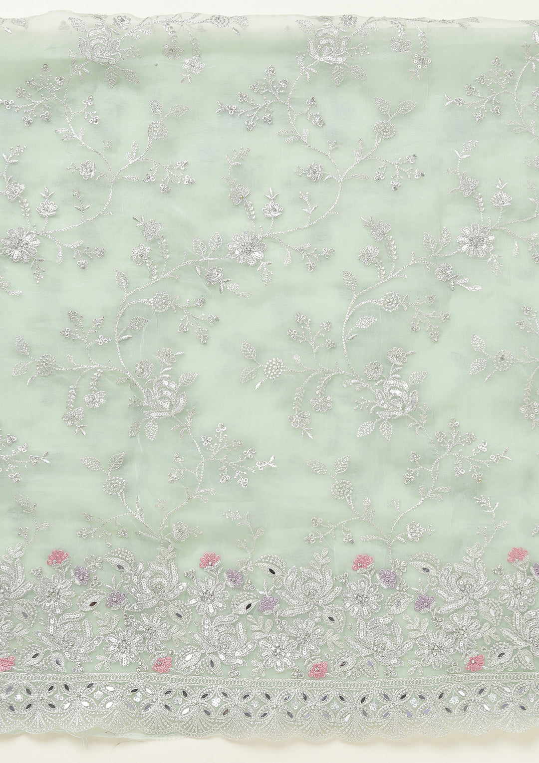 Pista Green Threadwork Tissue Unstitched Salwar Suit