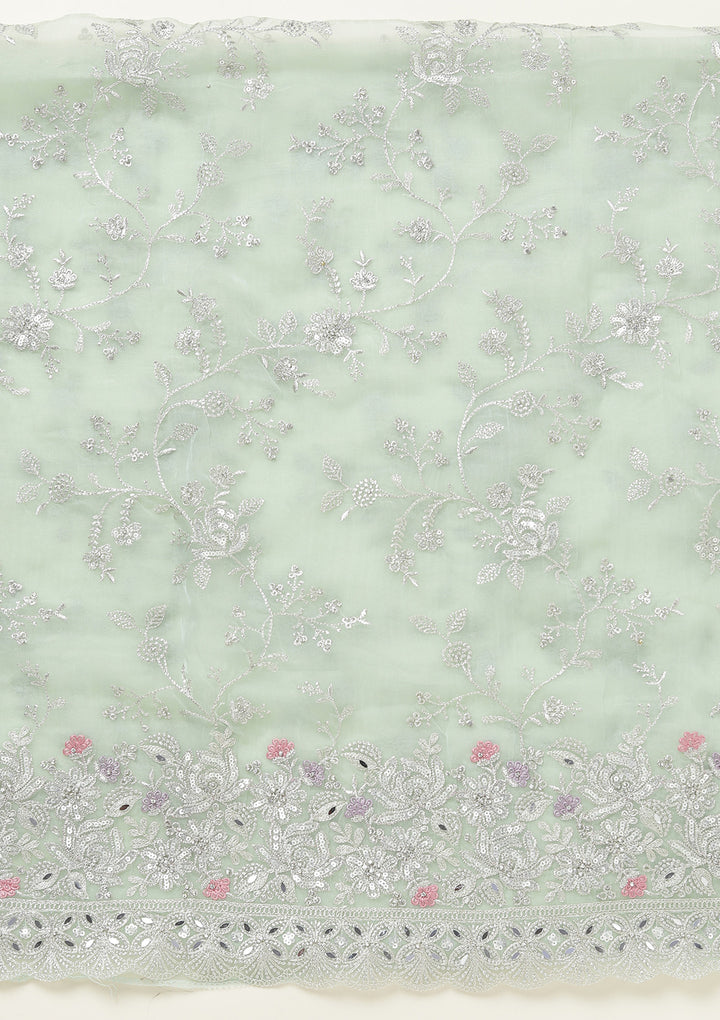 Pista Green Threadwork Tissue Unstitched Salwar Suit