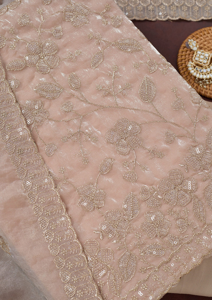 Beige Sequins Semi Crepe Unstitched Salwar Suit